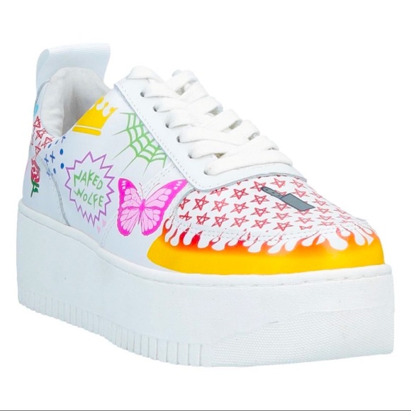 Naked Wolfe Multi-print Graphic Logo White Sneaker - Picture 2 of 11